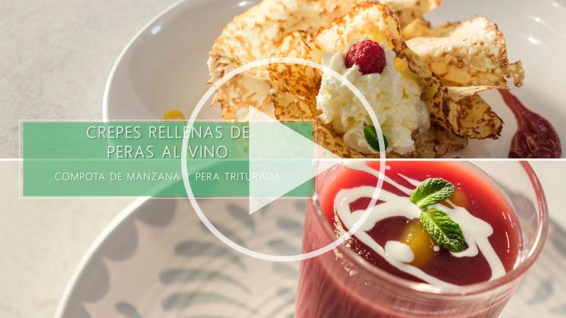 Crepes rellenas de peras al vino
