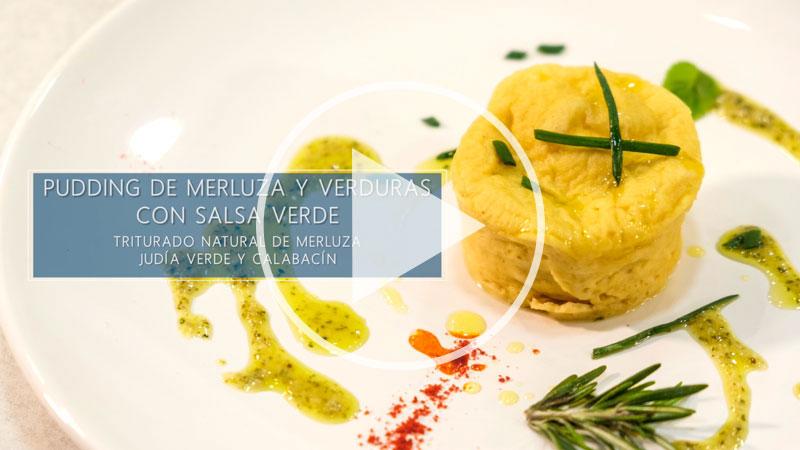 Pudding de merluza y verduras con salsa verde
