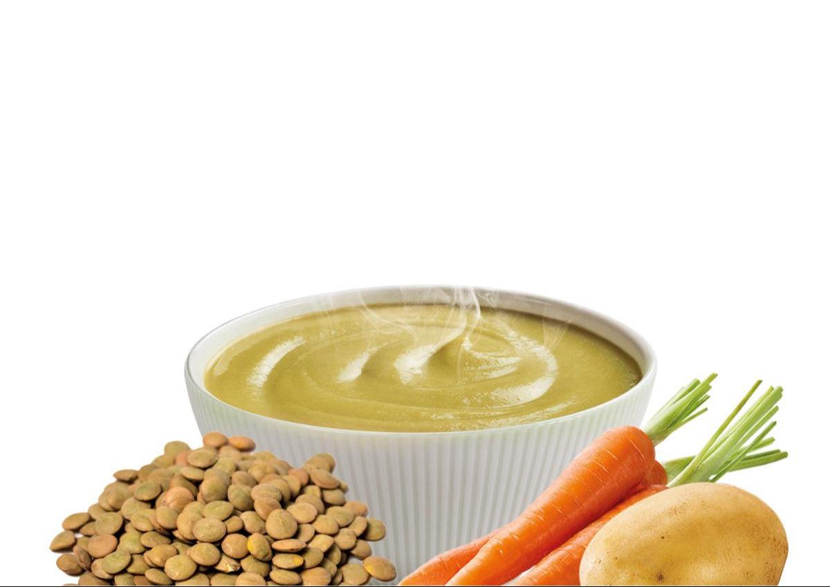 Crema de lentejas estofadas plato